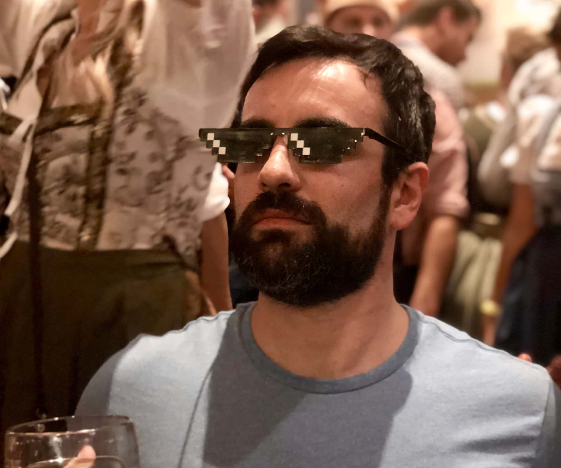 Colin wearing pixelated sunglasses.