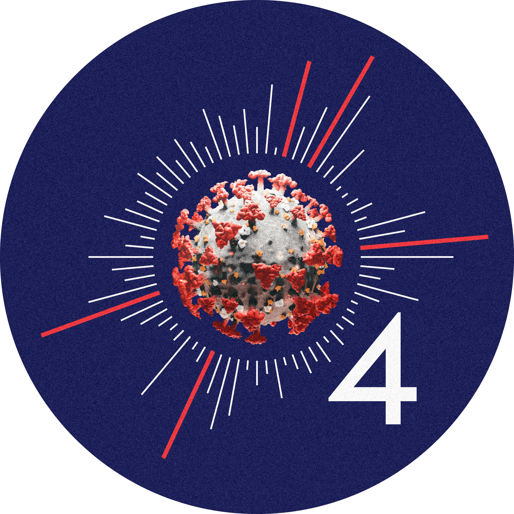 Number 4 with bar graphs emanating from a COVID-19 virus.