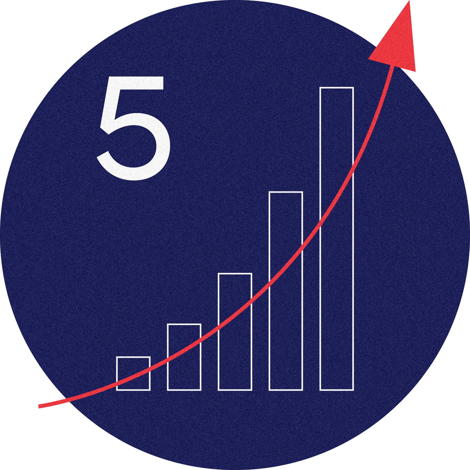 Number 5 with ascending bar graphs and a red arrow.