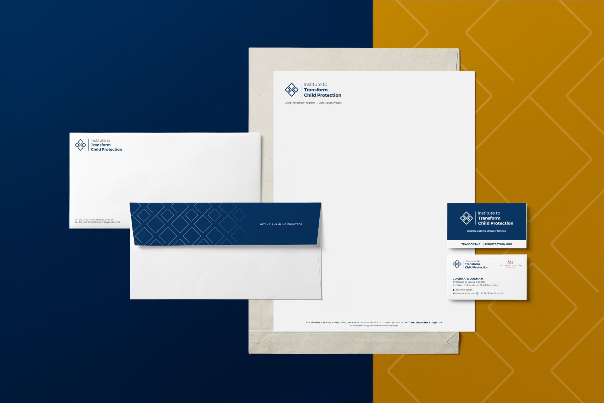 Voom designed a branded business system for ITCP, including business cards, letterhead, and envelopes.