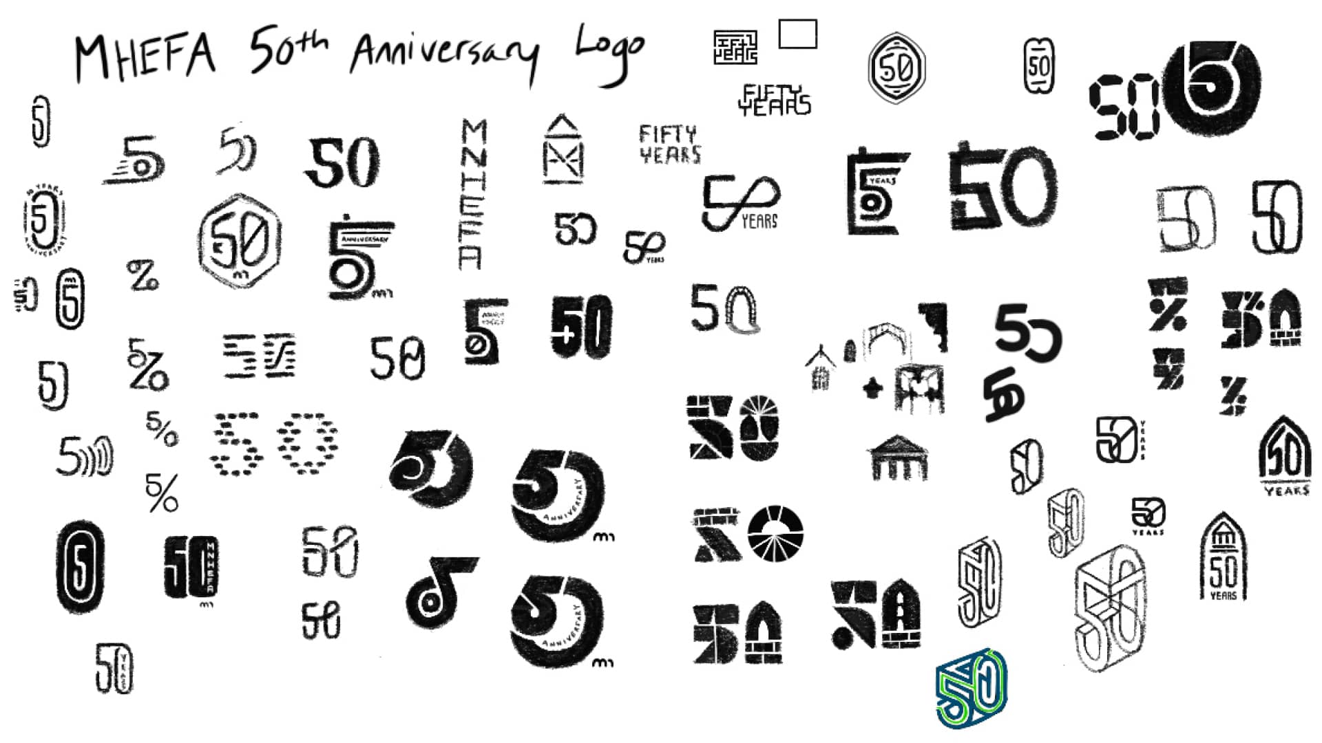 Concept sketches for MHEFA's 50th anniversary logo